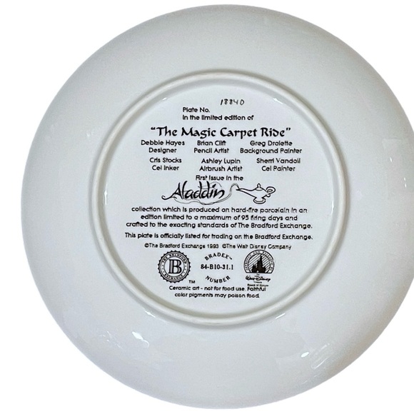 Disney Aladdin The Magic Carpet Ride Bradford Exchange Collector Plate 7-5/8" - Picture 9 of 9